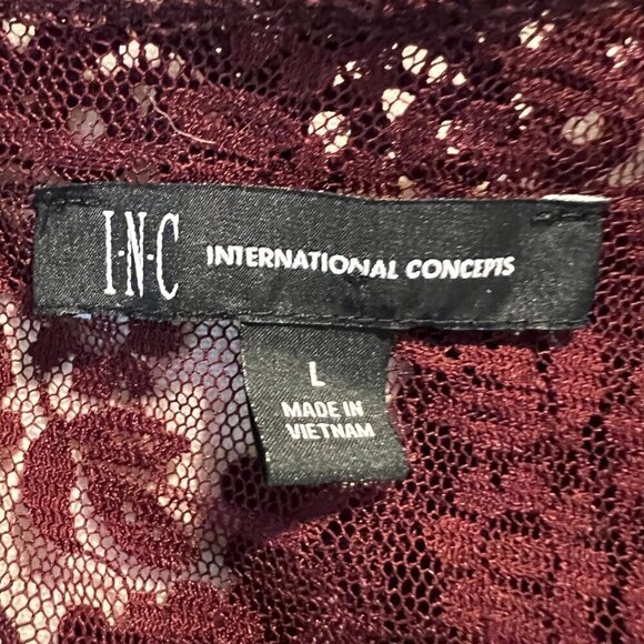 INC International Concepts Maroon Lace Trim Top, Size Large - Picture 13 of 15